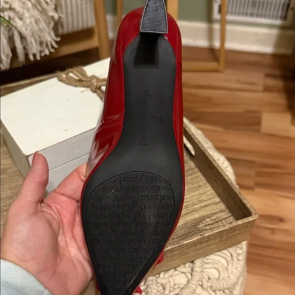 Charles By Charles David Red Patent Pointed Toe Bow Pump - Picture 3 of 3